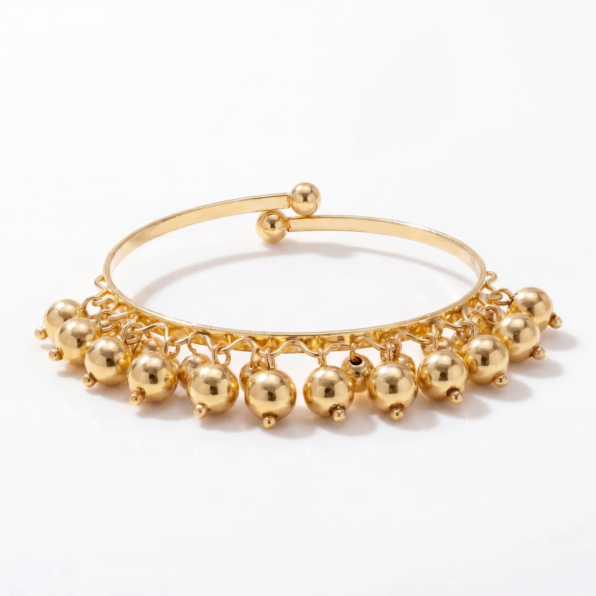 Fasssions Women's Gold Plated Beaded Charm Bangle Bracelet | Adjustable Open Cuff Kada | Traditional Ethnic Fashion Jewelry for Women & Girls