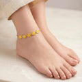 Fasssions Gold Plated Yellow Daisy Flower Anklet for Women & Girls | Adjustable Chain Anklet | Floral Charm Ankle Bracelet