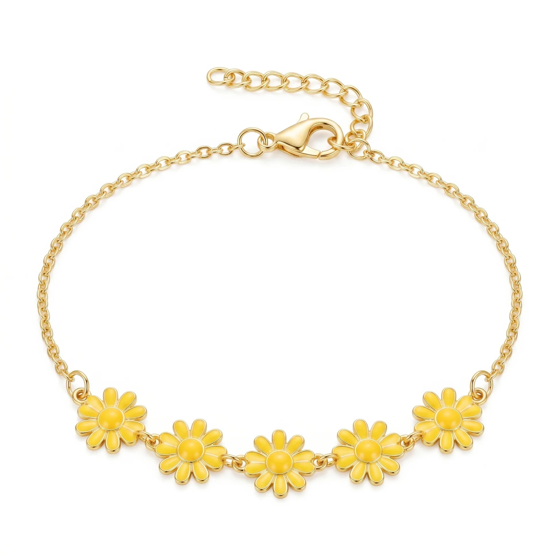Fasssions Gold Plated Yellow Daisy Flower Anklet for Women & Girls | Adjustable Chain Anklet | Floral Charm Ankle Bracelet