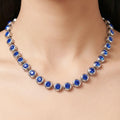 Fasssions Silver-Plated Blue Crystal Tennis Necklace for Women | Round Sapphire-Blue Cubic Zirconia Choker Necklace | Elegant Party & Wedding Jewelry Gift for Girls & Women