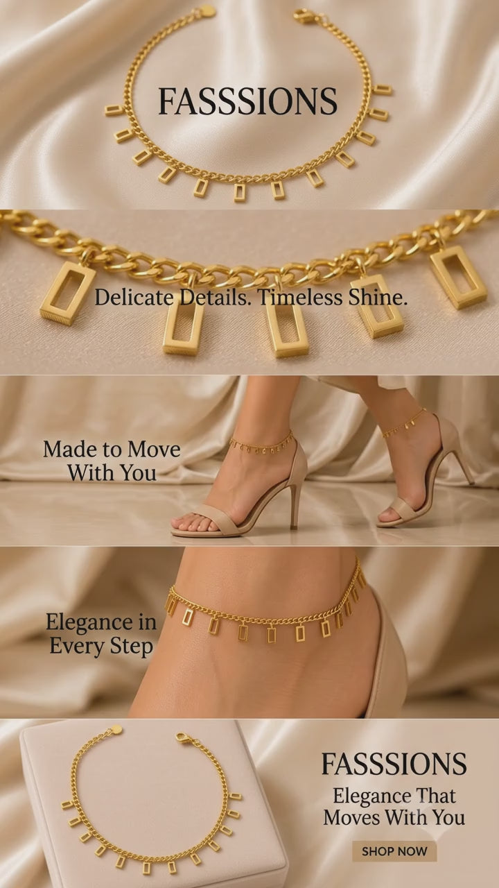 FASSSIONS Gold-Plated Geometric Charm Anklet for Women & Girls | Adjustable Chain Anklet | Trendy Korean Style Fashion